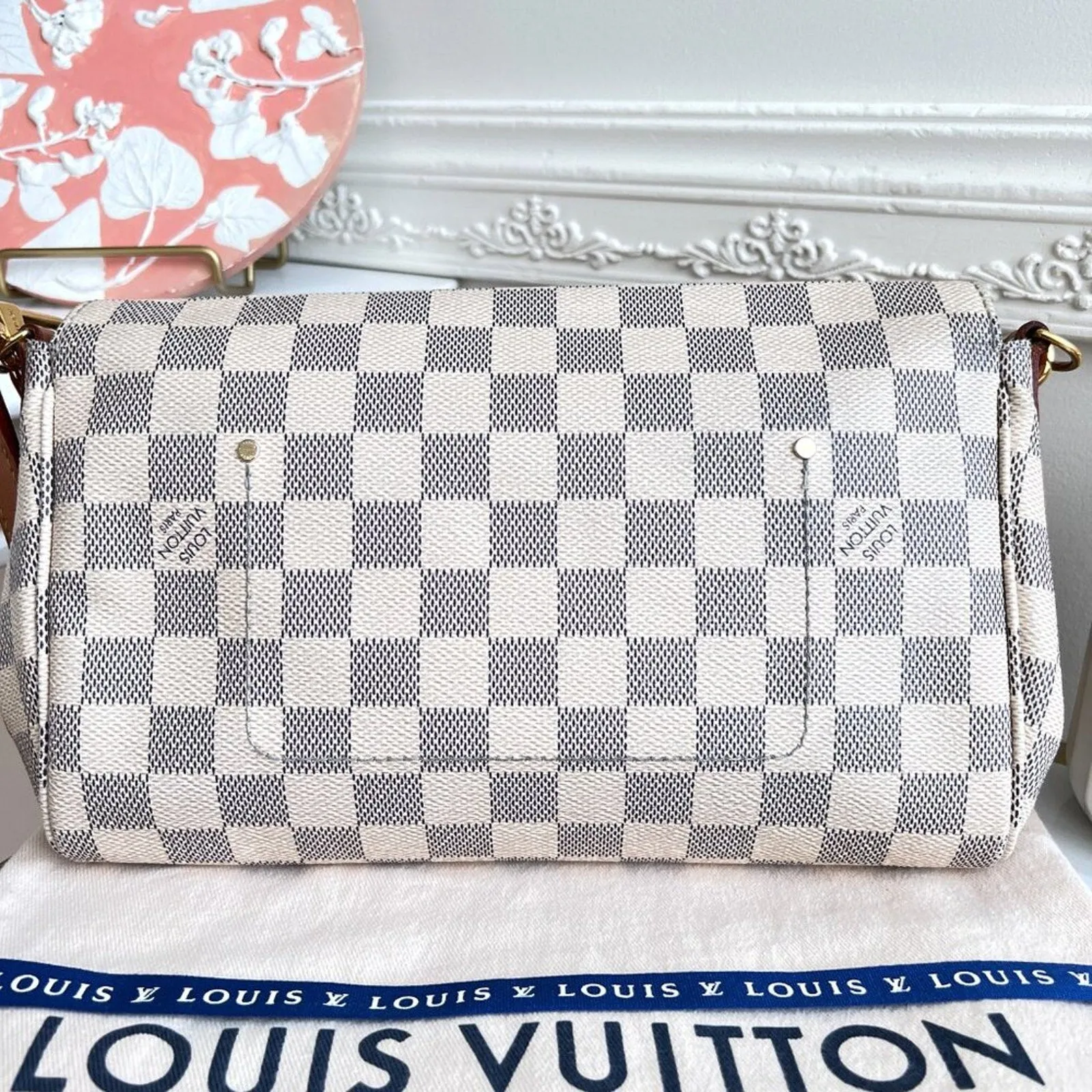 100% Authentic Louis Vuitton Favorite MM Azue Damier Crossbody Clutch Bag DU1107