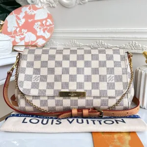 100% Authentic Louis Vuitton Favorite MM Azue Damier Crossbody Clutch Bag DU1107