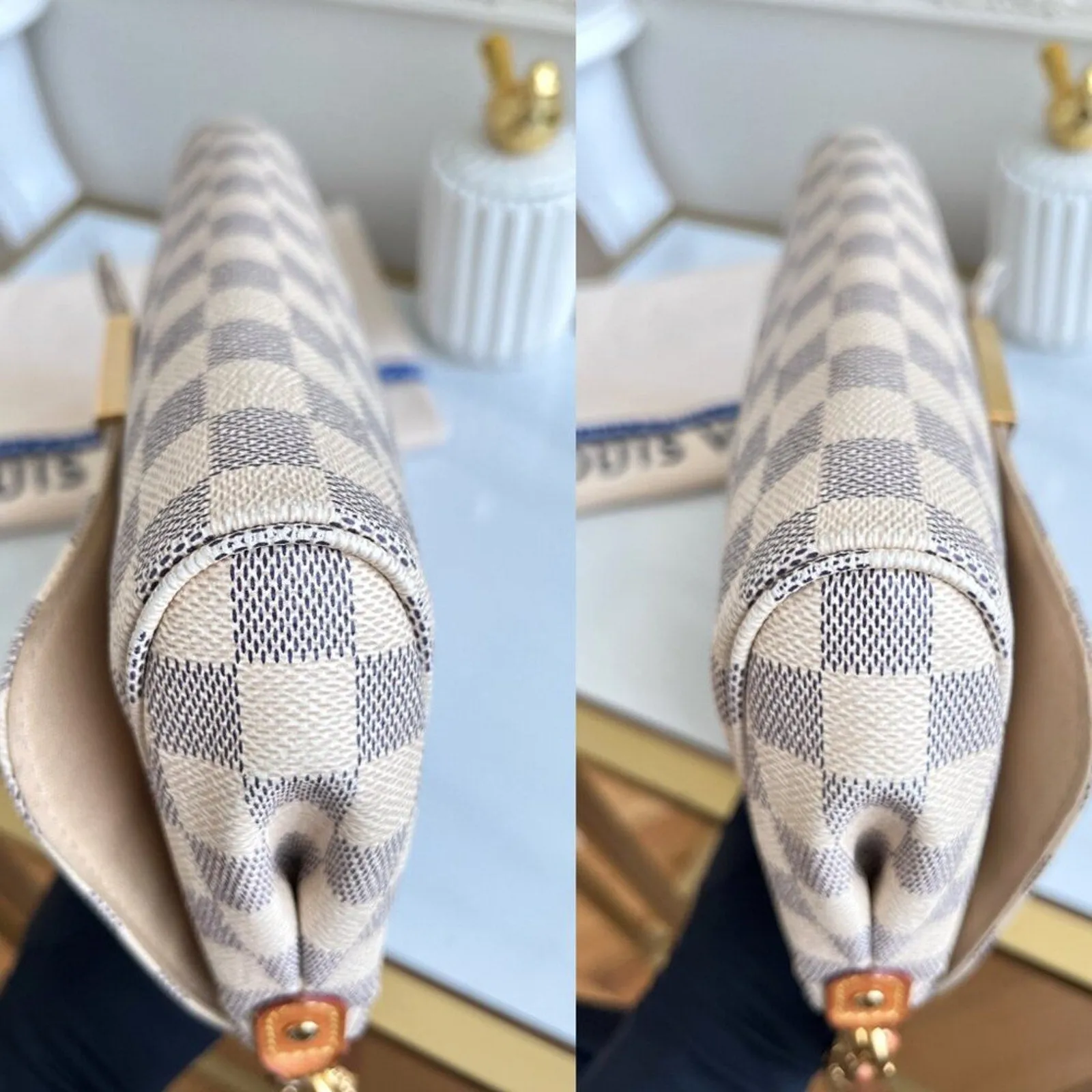 100% Authentic Louis Vuitton Favorite MM Azue Damier Crossbody Clutch Bag DU1107