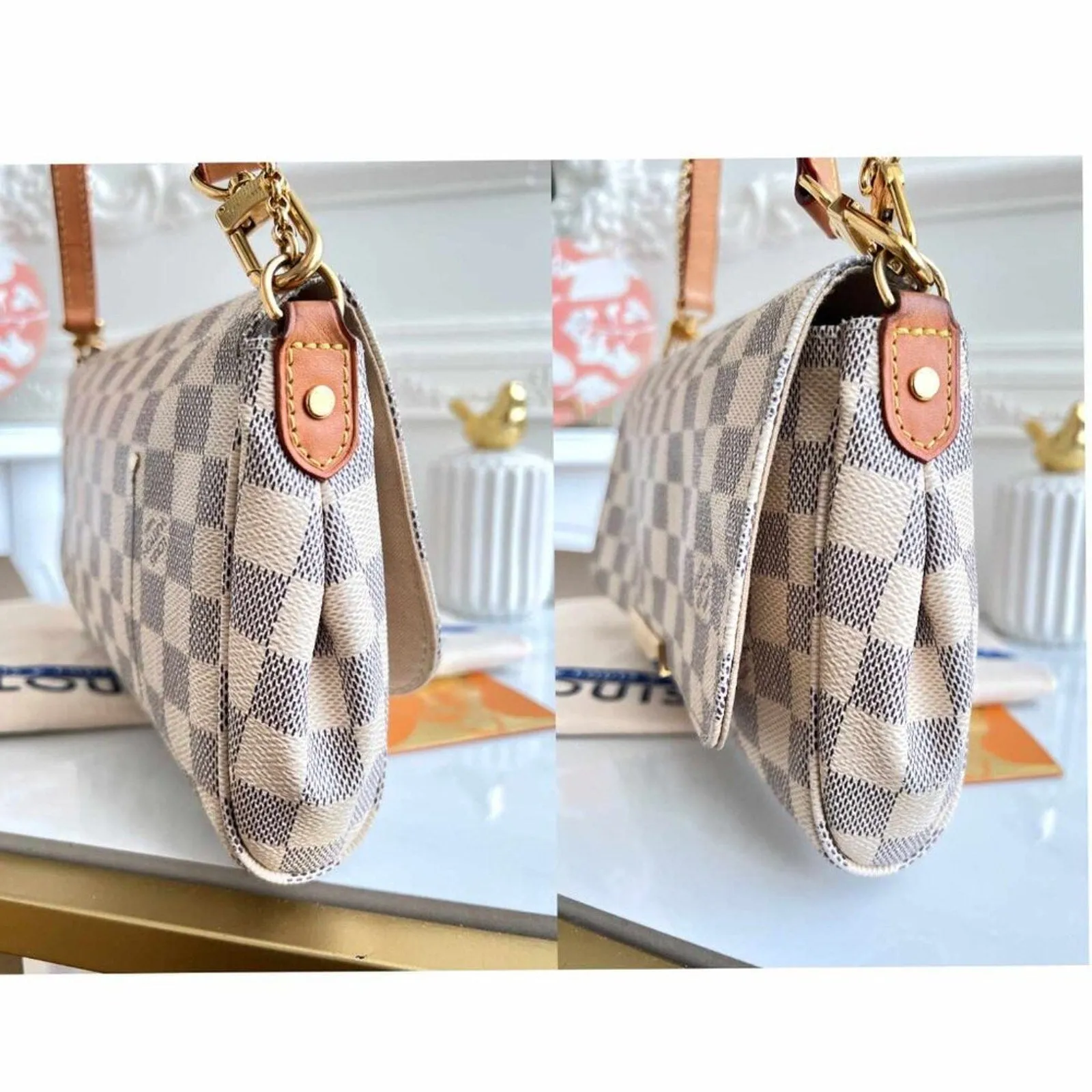 100% Authentic Louis Vuitton Favorite MM Azue Damier Crossbody Clutch Bag DU1107