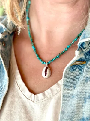 18" Kingman Turquoise   Fire Opal Necklace (1)