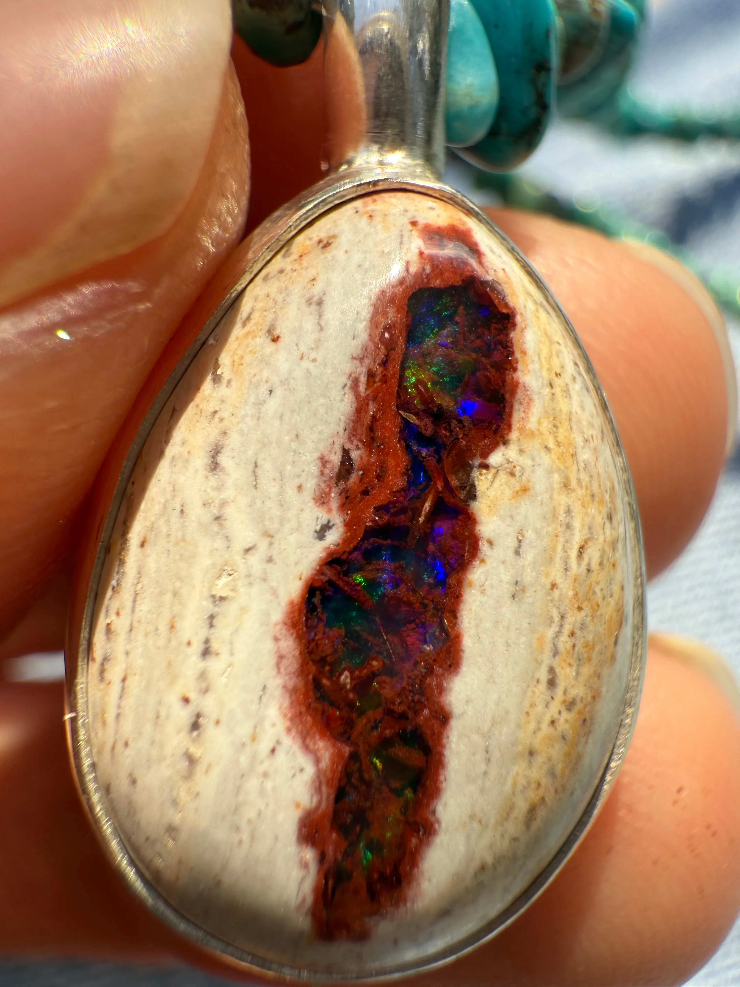 18" Kingman Turquoise   Fire Opal Necklace (1)