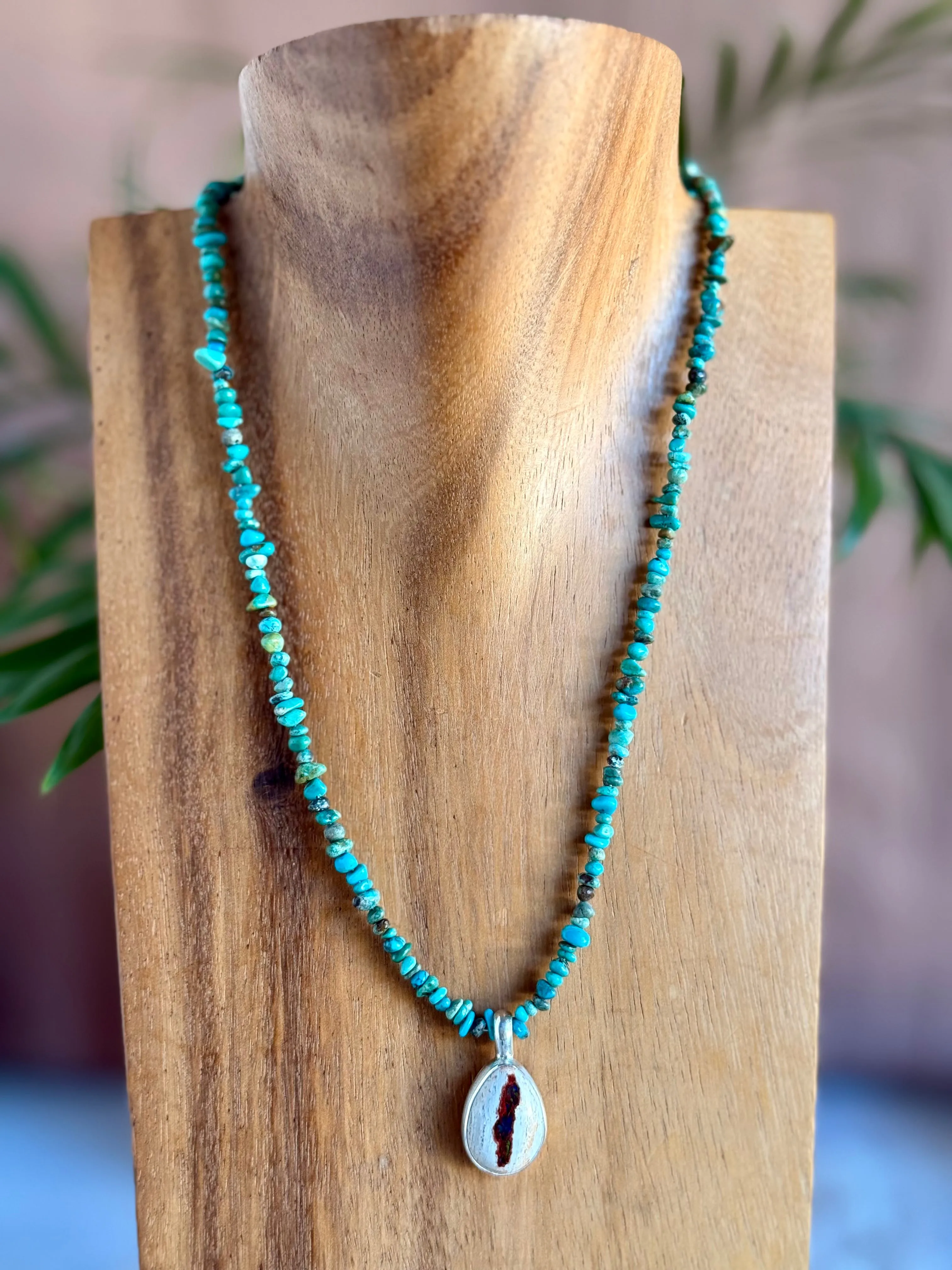 18" Kingman Turquoise   Fire Opal Necklace (1)