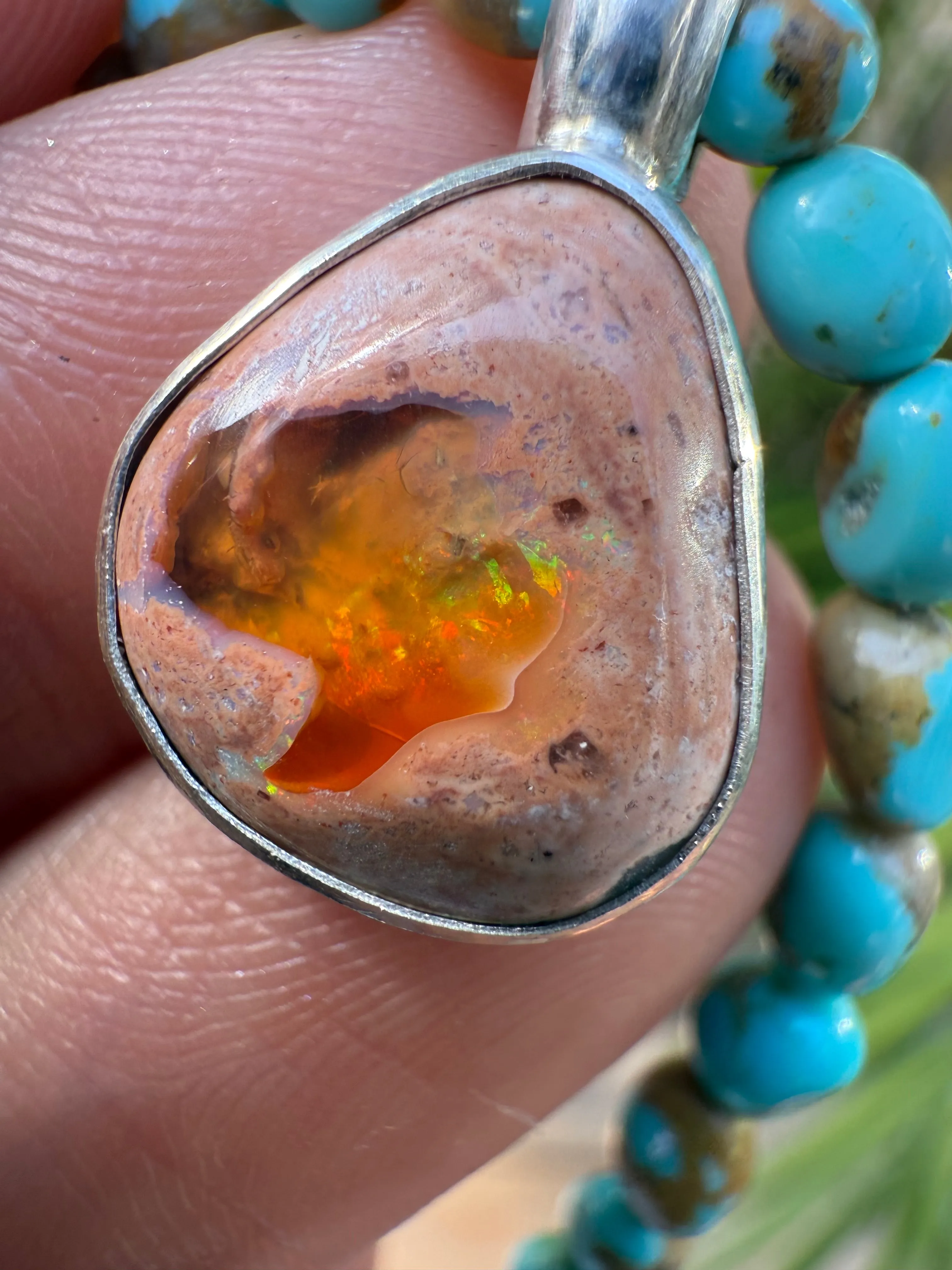 19" Campitos Turquoise   Fire Opal Necklace (2)