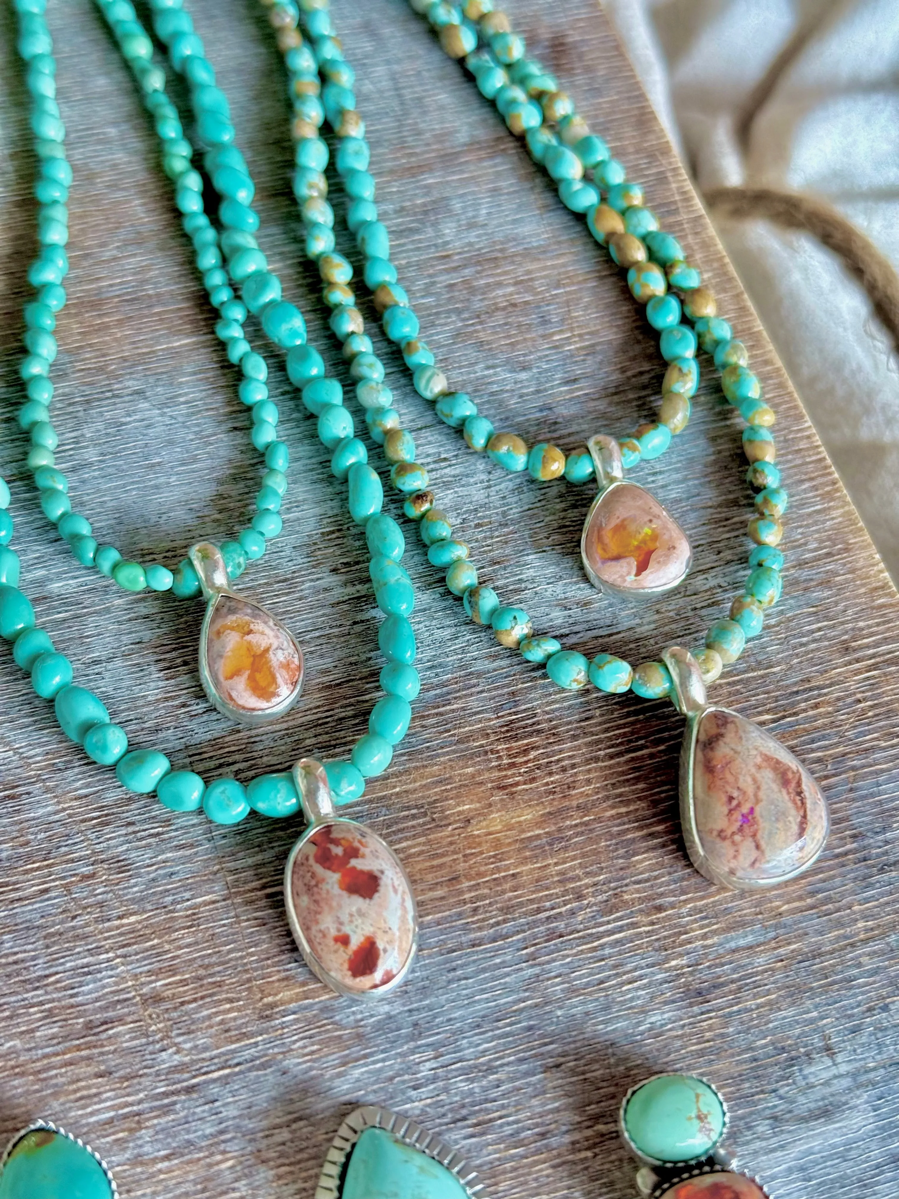 19" Campitos Turquoise   Fire Opal Necklace (2)