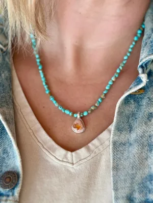 19" Campitos Turquoise   Fire Opal Necklace (2)
