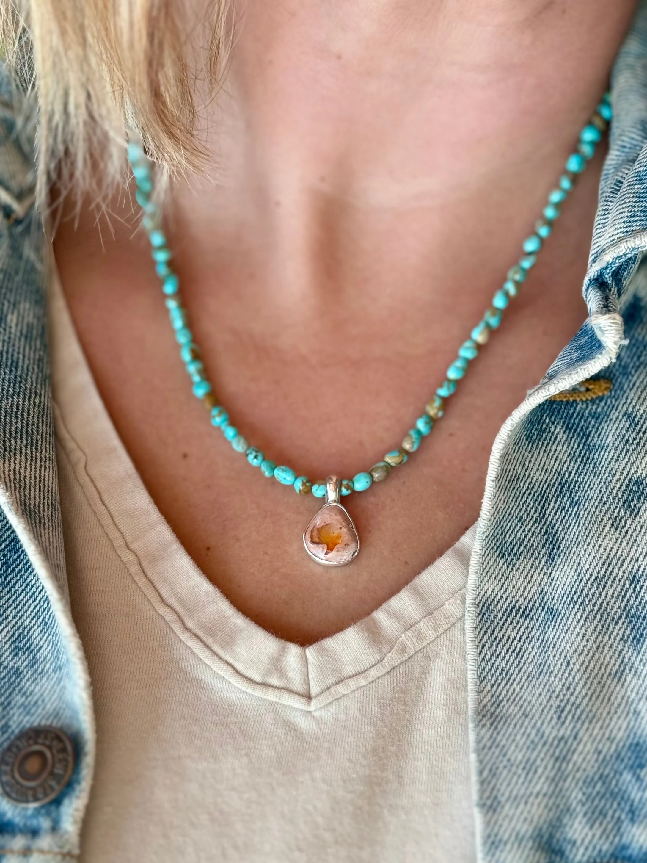 19" Campitos Turquoise   Fire Opal Necklace (2)