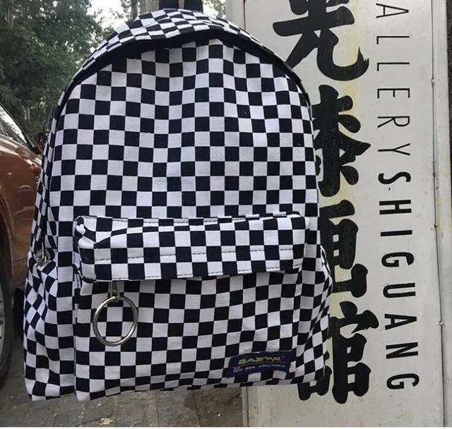 2018 new Black and white plaid Harajuku