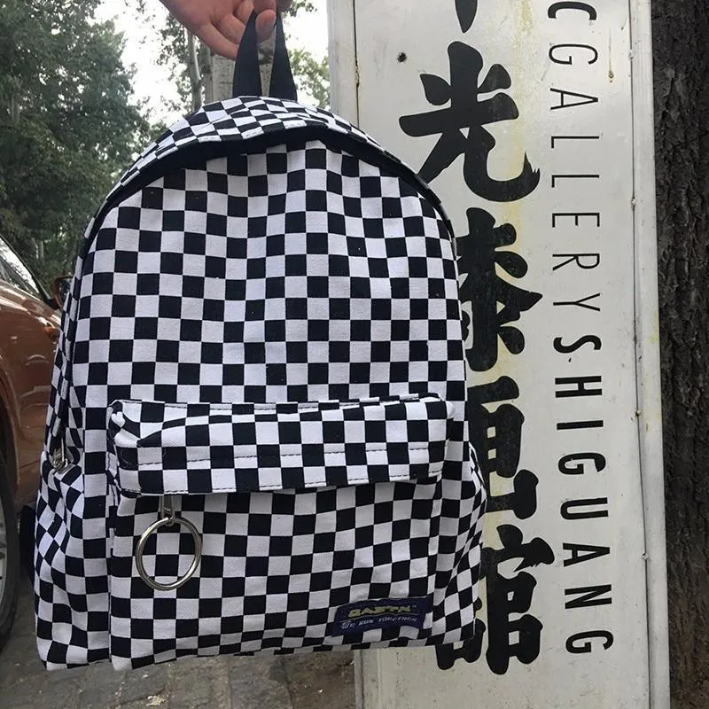 2018 new Black and white plaid Harajuku