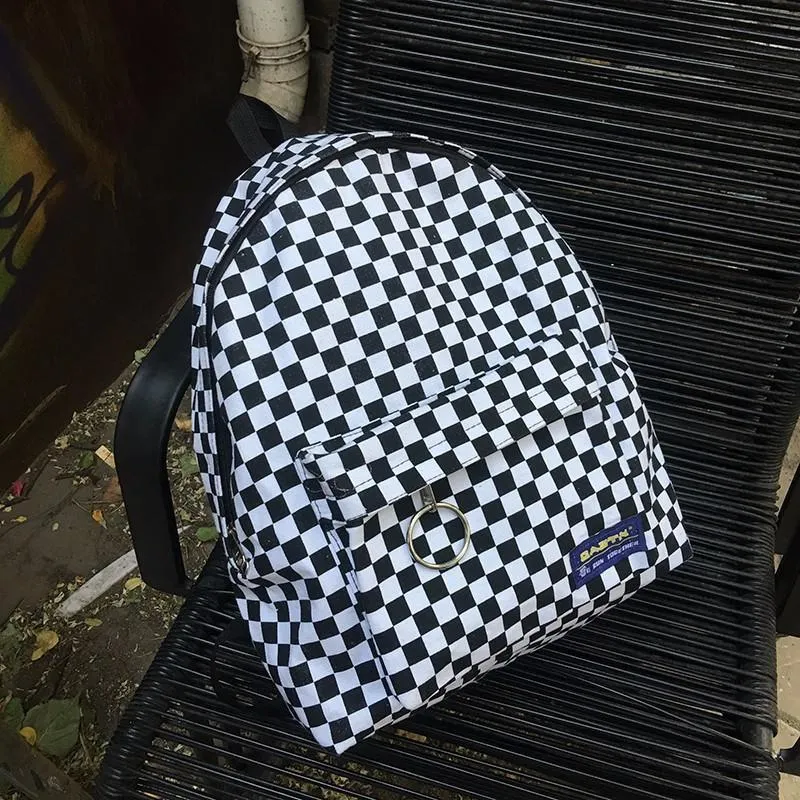 2018 new Black and white plaid Harajuku