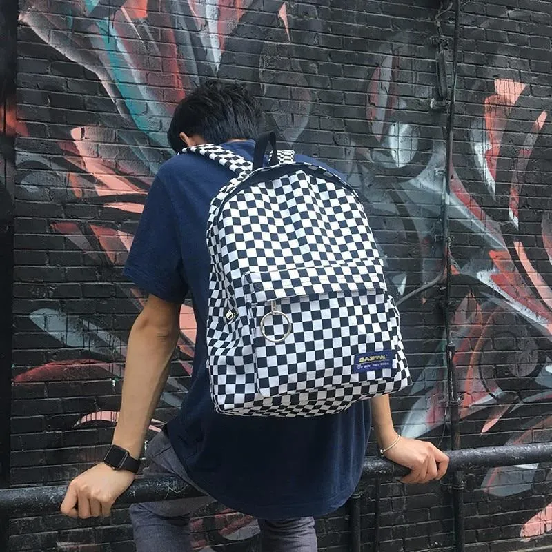 2018 new Black and white plaid Harajuku