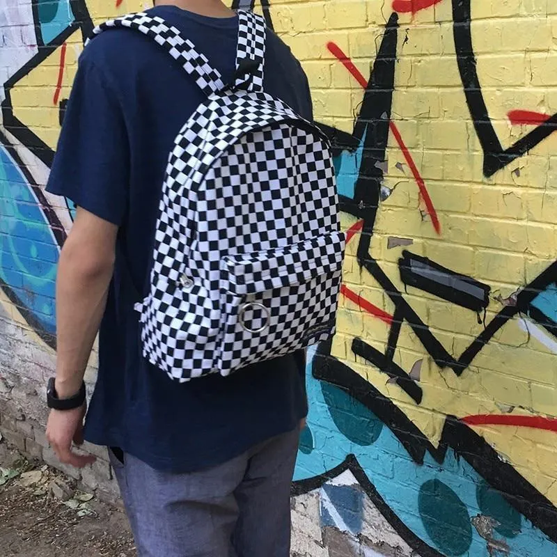 2018 new Black and white plaid Harajuku