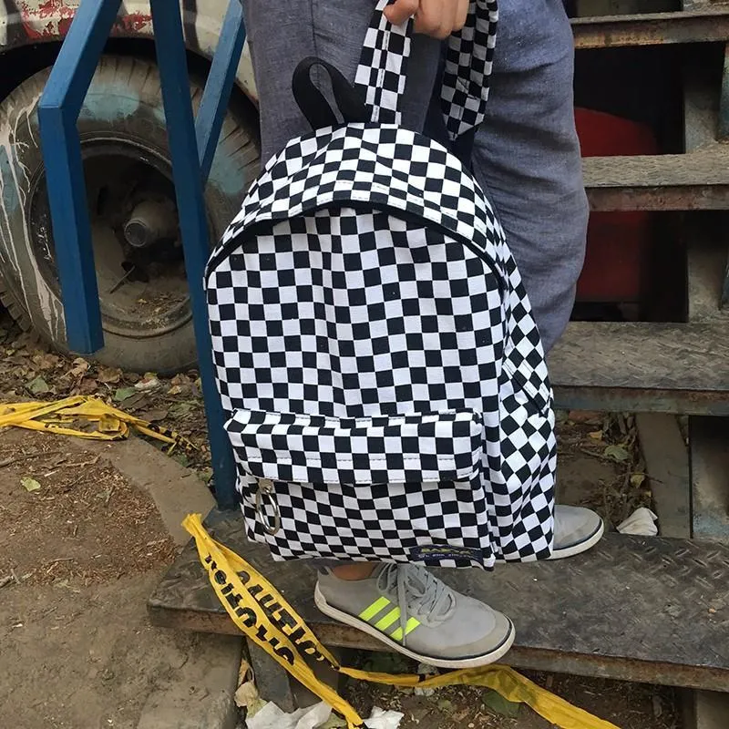 2018 new Black and white plaid Harajuku