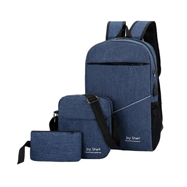 3 Piece USB Charging Canvas Anti Theft Backpack Set