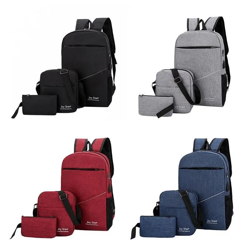 3 Piece USB Charging Canvas Anti Theft Backpack Set
