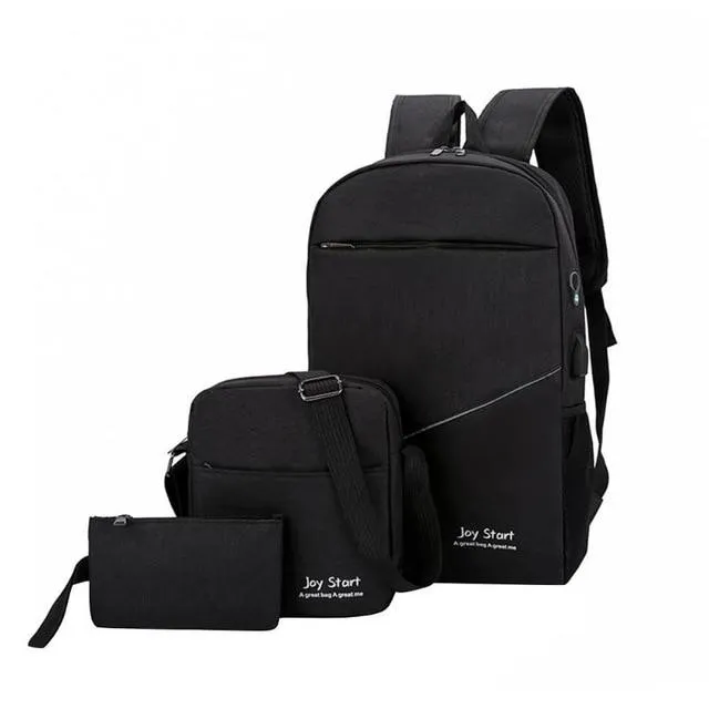 3 Piece USB Charging Canvas Anti Theft Backpack Set