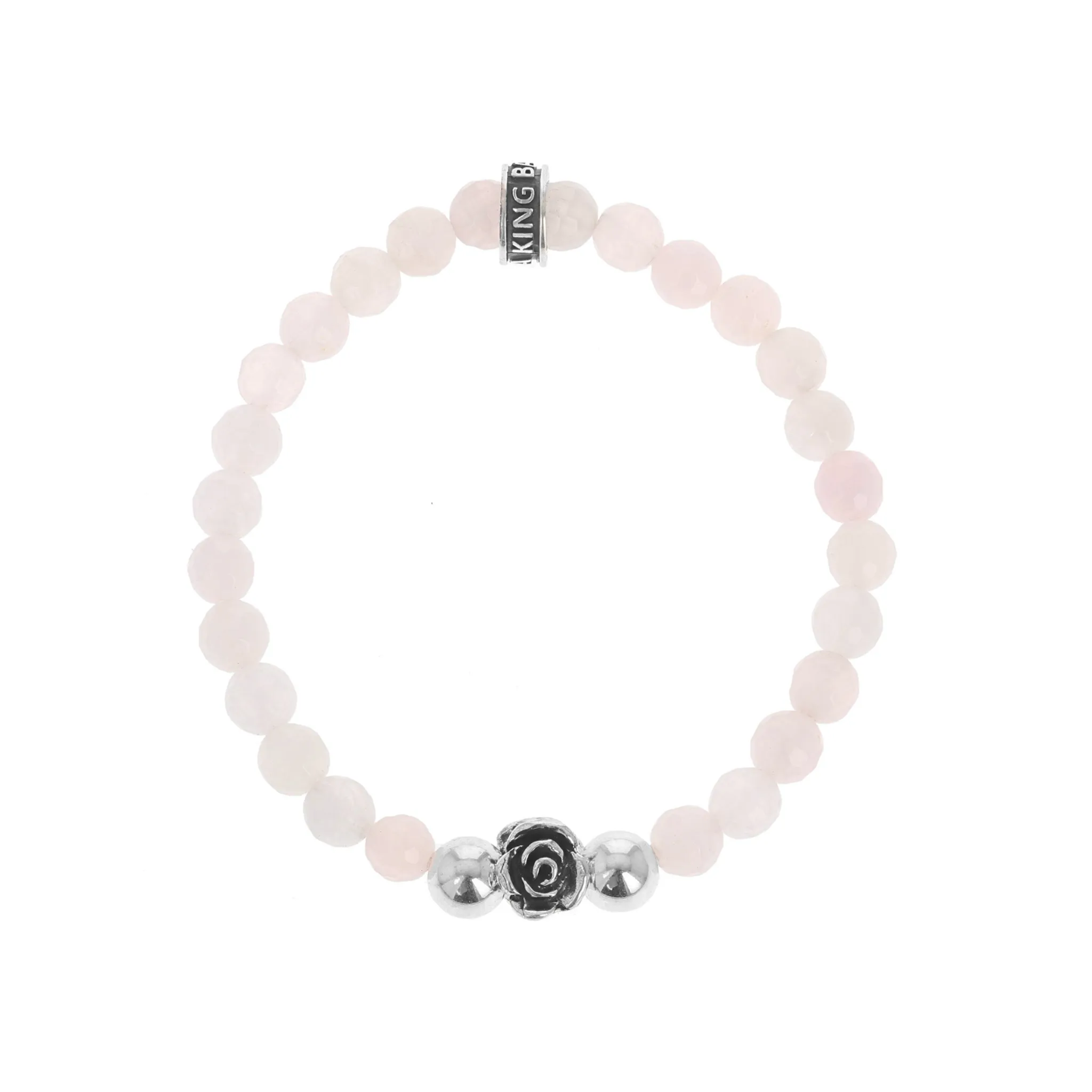 6mm Rose Quartz Bracelet with Silver Rose Bead