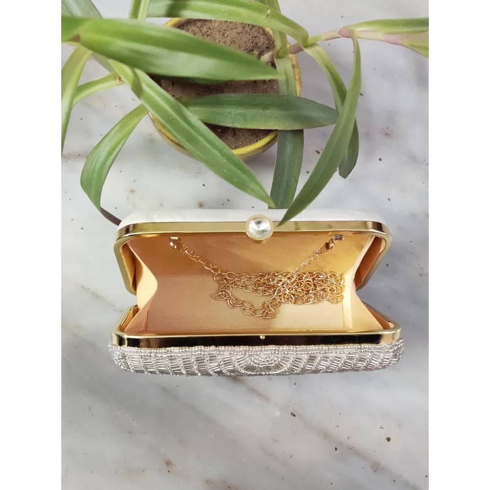 A Clutch Story Silver Beaded Cleo Clutch