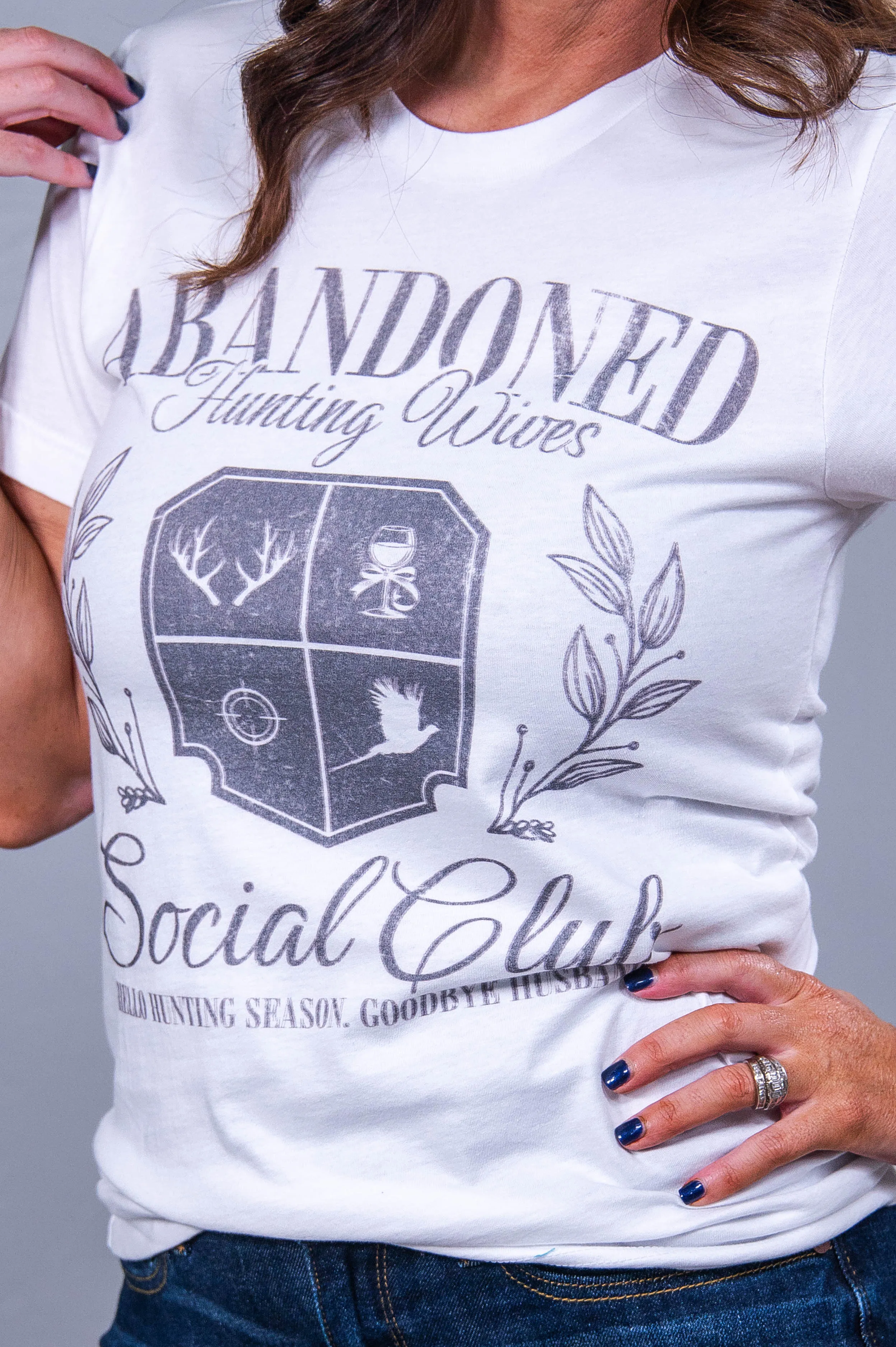 Abandoned Hunting Wives Club White Graphic Tee - A3609WH