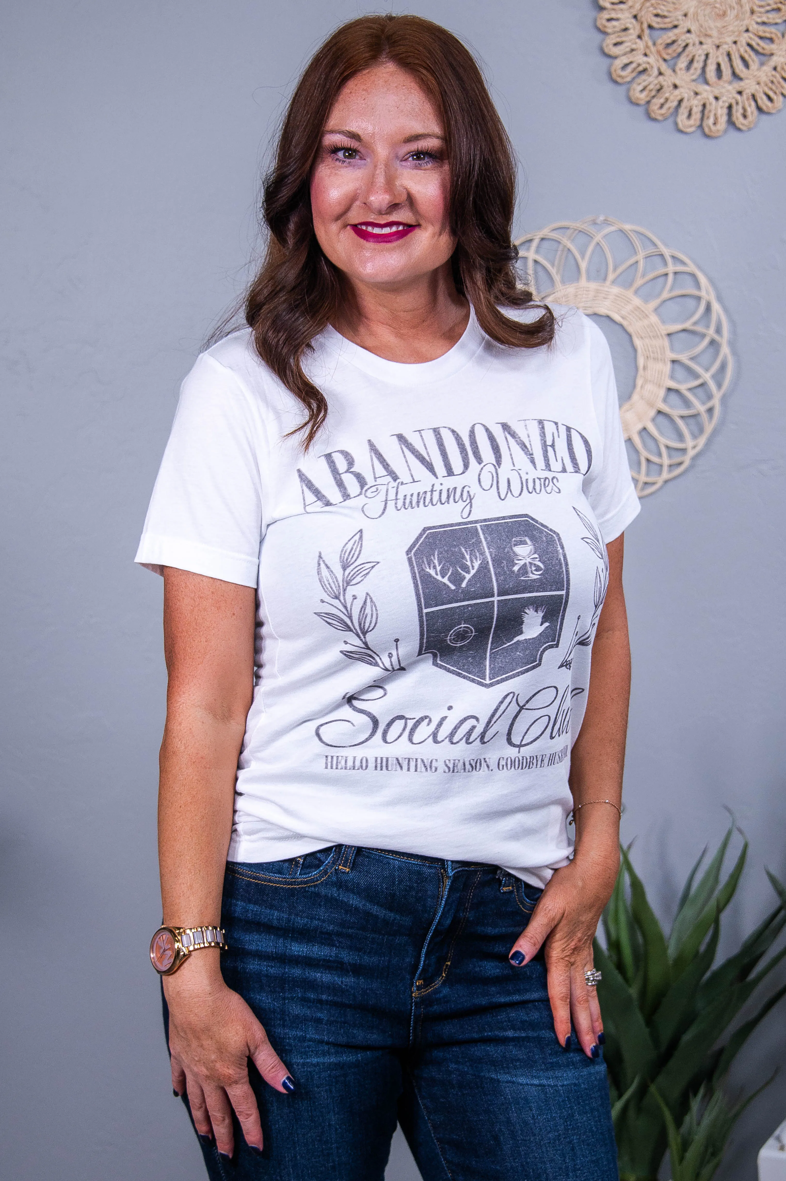 Abandoned Hunting Wives Club White Graphic Tee - A3609WH