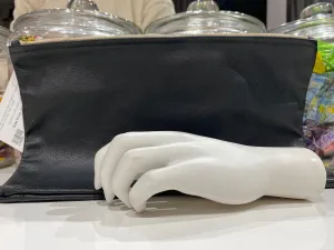 American Apparel Black Leather Oversized Clutch with Top Gold Zipper