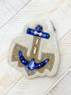 Anchor Beaded Zip Pouch