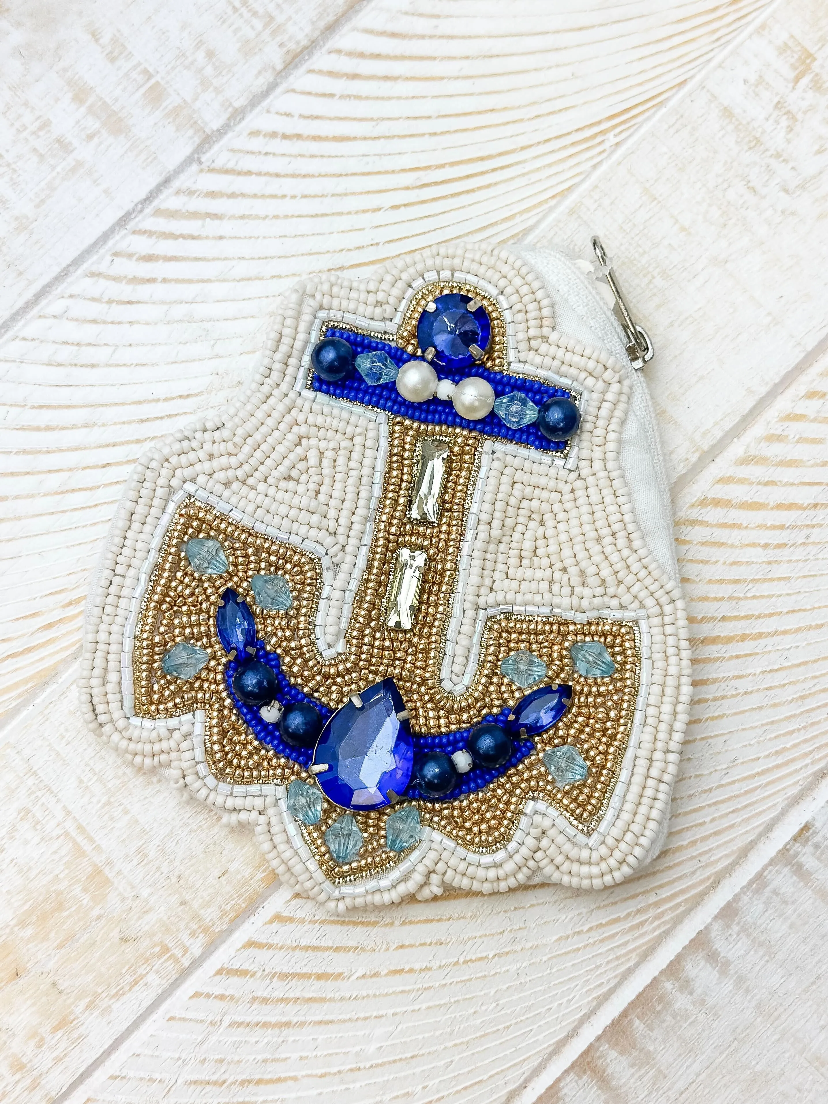 Anchor Beaded Zip Pouch