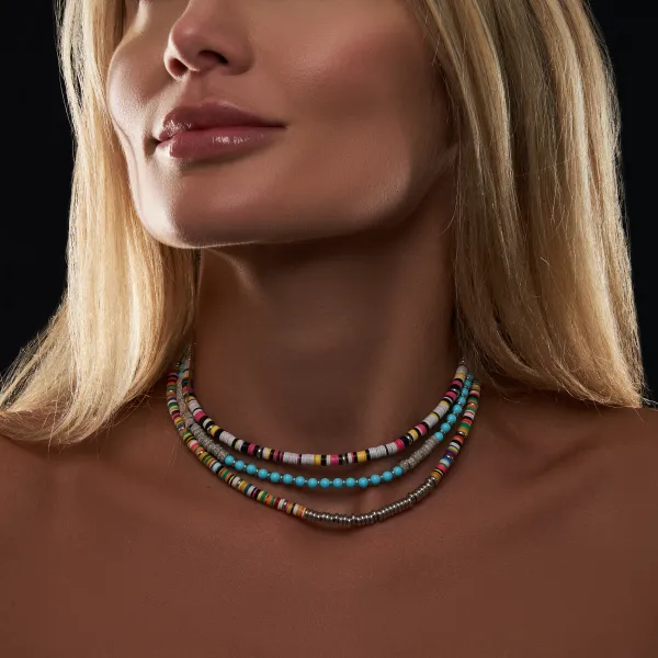 Apatite Stone Beaded Necklace with 18k White Gold Beads