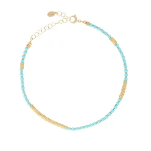 Apatite Stone Beaded Necklace with 18k Yellow Gold Beads