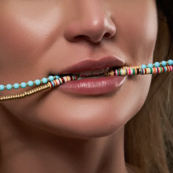 Apatite Stone Beaded Necklace with 18k Yellow Gold Beads