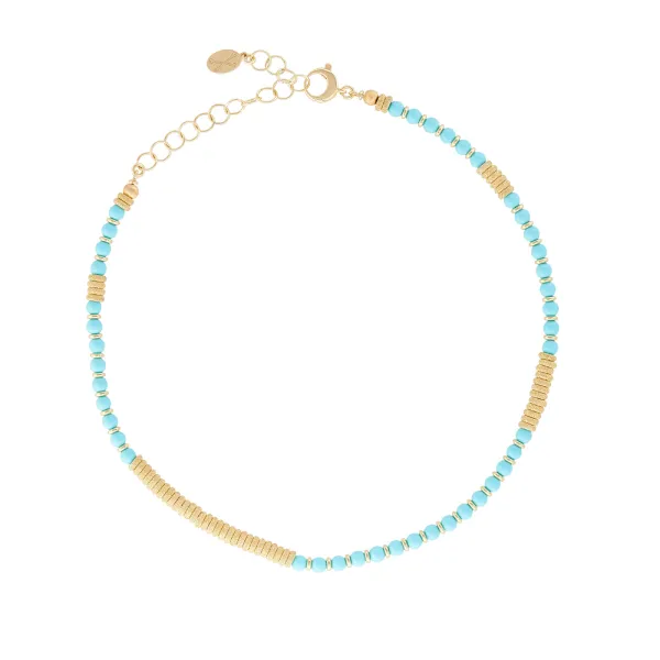 Apatite Stone Beaded Necklace with 18k Yellow Gold Beads