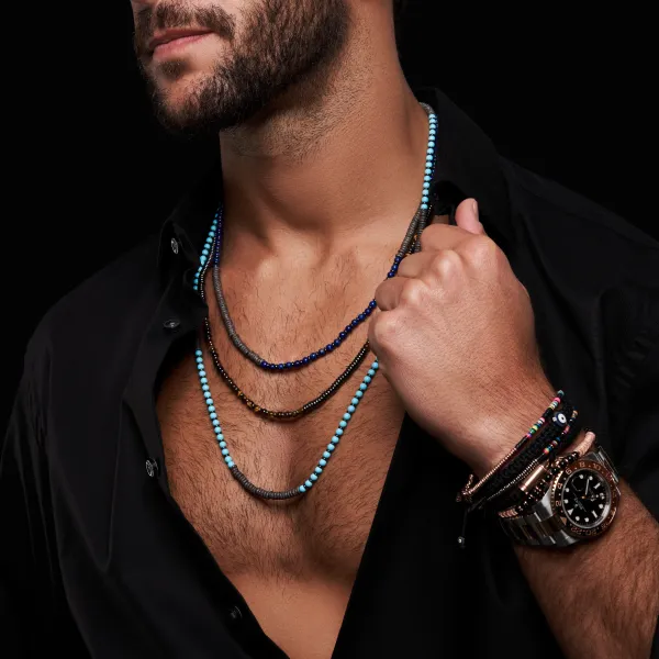 Apatite Stone Beaded Necklace with Black PVD Beads