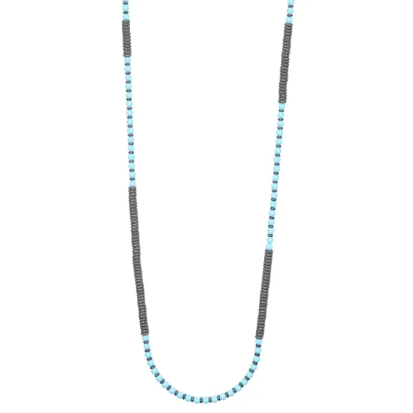 Apatite Stone Beaded Necklace with Black PVD Beads