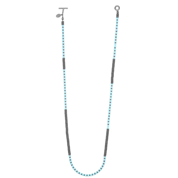 Apatite Stone Beaded Necklace with Black PVD Beads