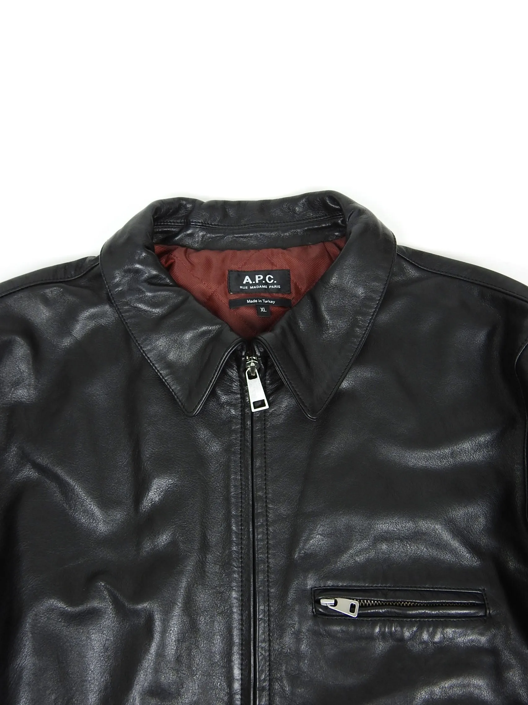 A.P.C. Black Leather Jacket Size XL