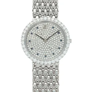 Audemars Piguet White Gold Round Watch with Pave Diamond and Sapphire Dial