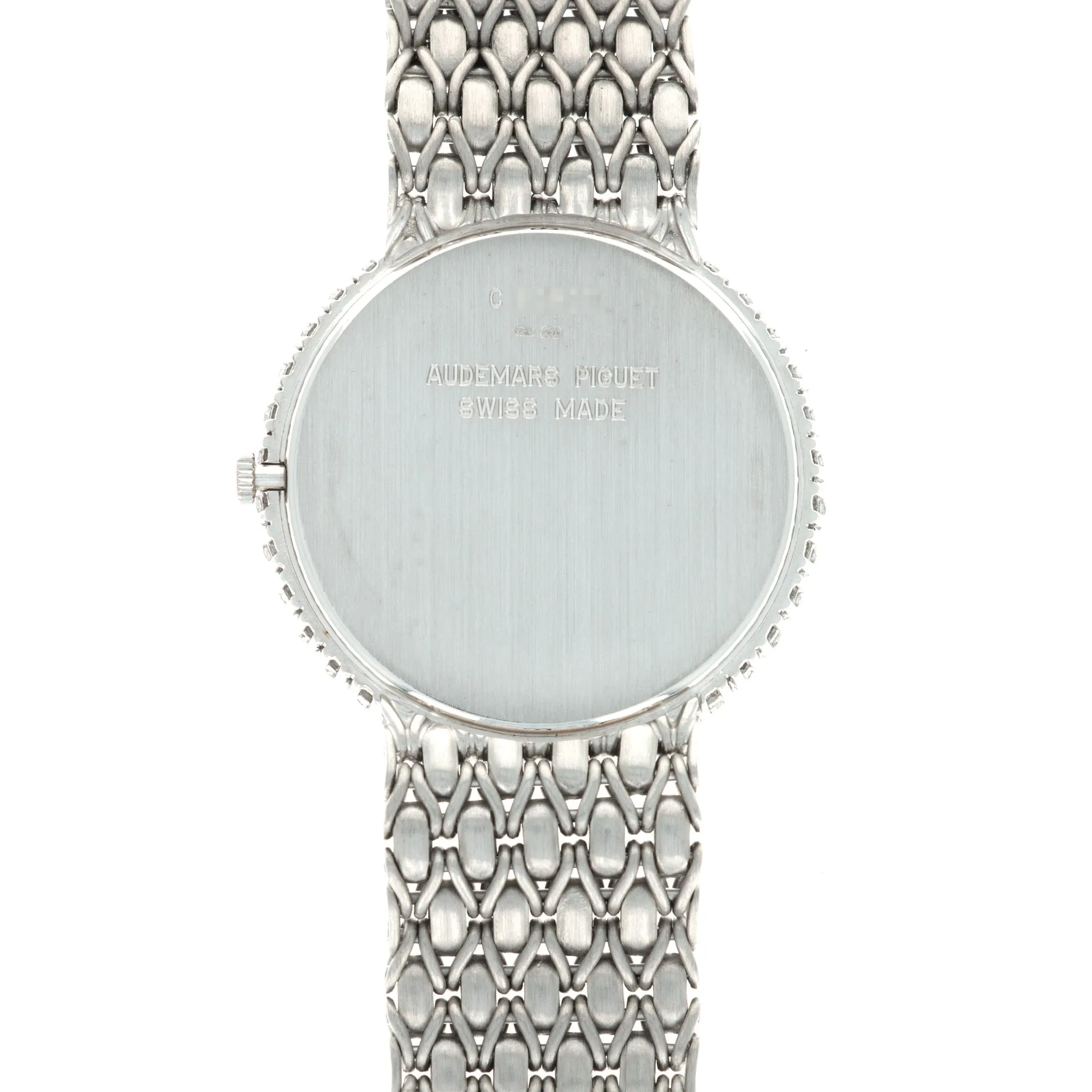 Audemars Piguet White Gold Round Watch with Pave Diamond and Sapphire Dial