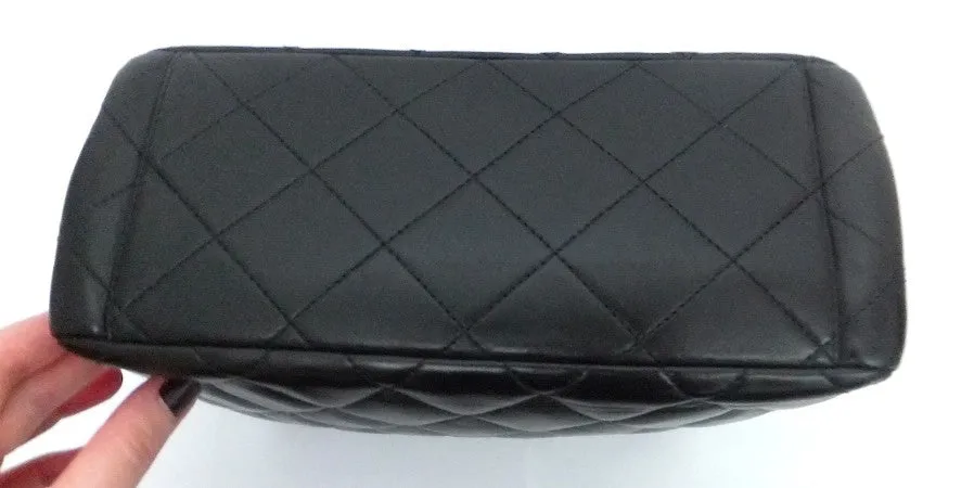 Authentic Chanel Vintage Black Labmskin Flapover