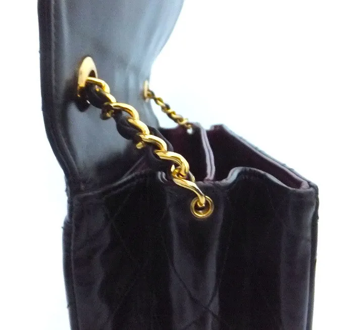 Authentic Chanel Vintage Black Labmskin Flapover