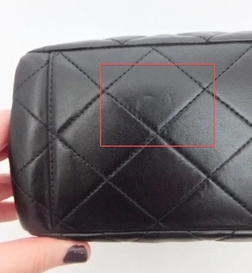 Authentic Chanel Vintage Black Labmskin Flapover