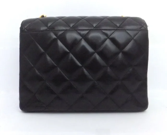 Authentic Chanel Vintage Black Labmskin Flapover