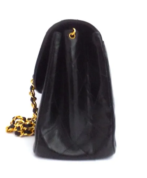 Authentic Chanel Vintage Black Labmskin Flapover