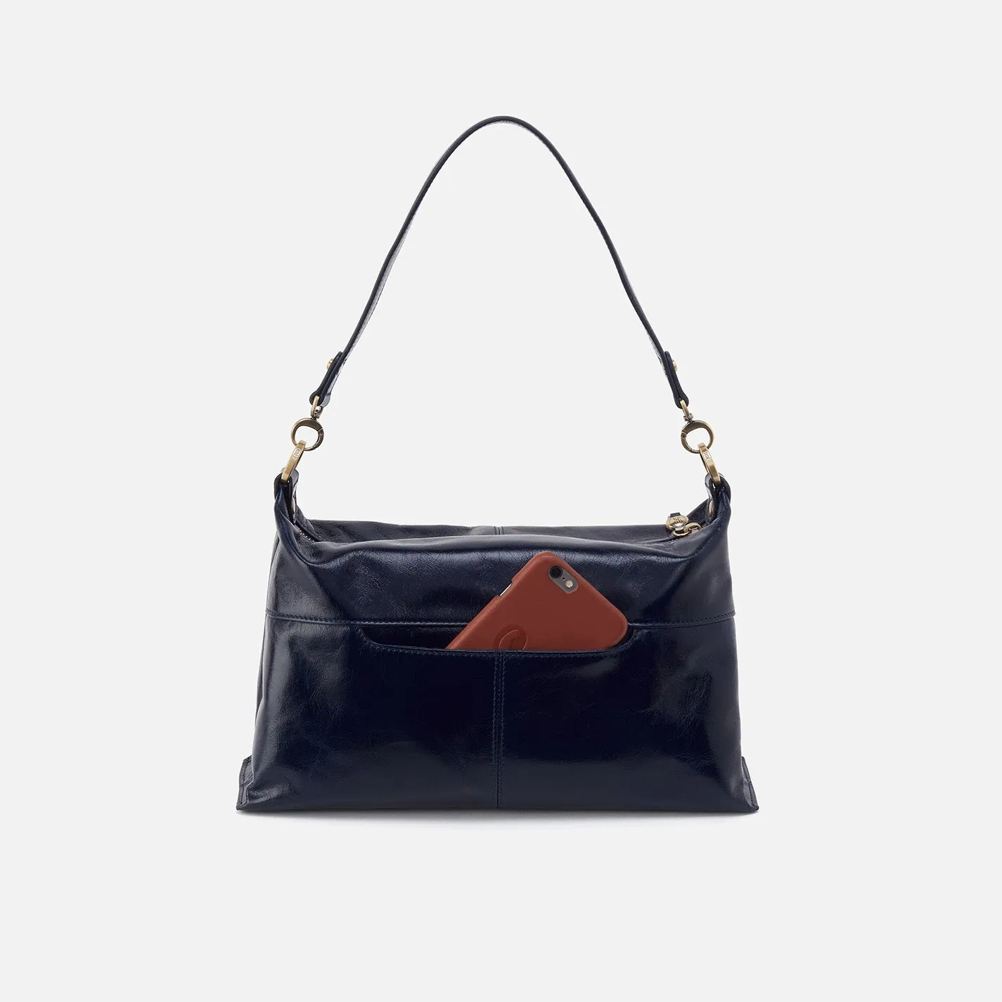 Avon Shoulder Bag in Polished Leather - Nightshade