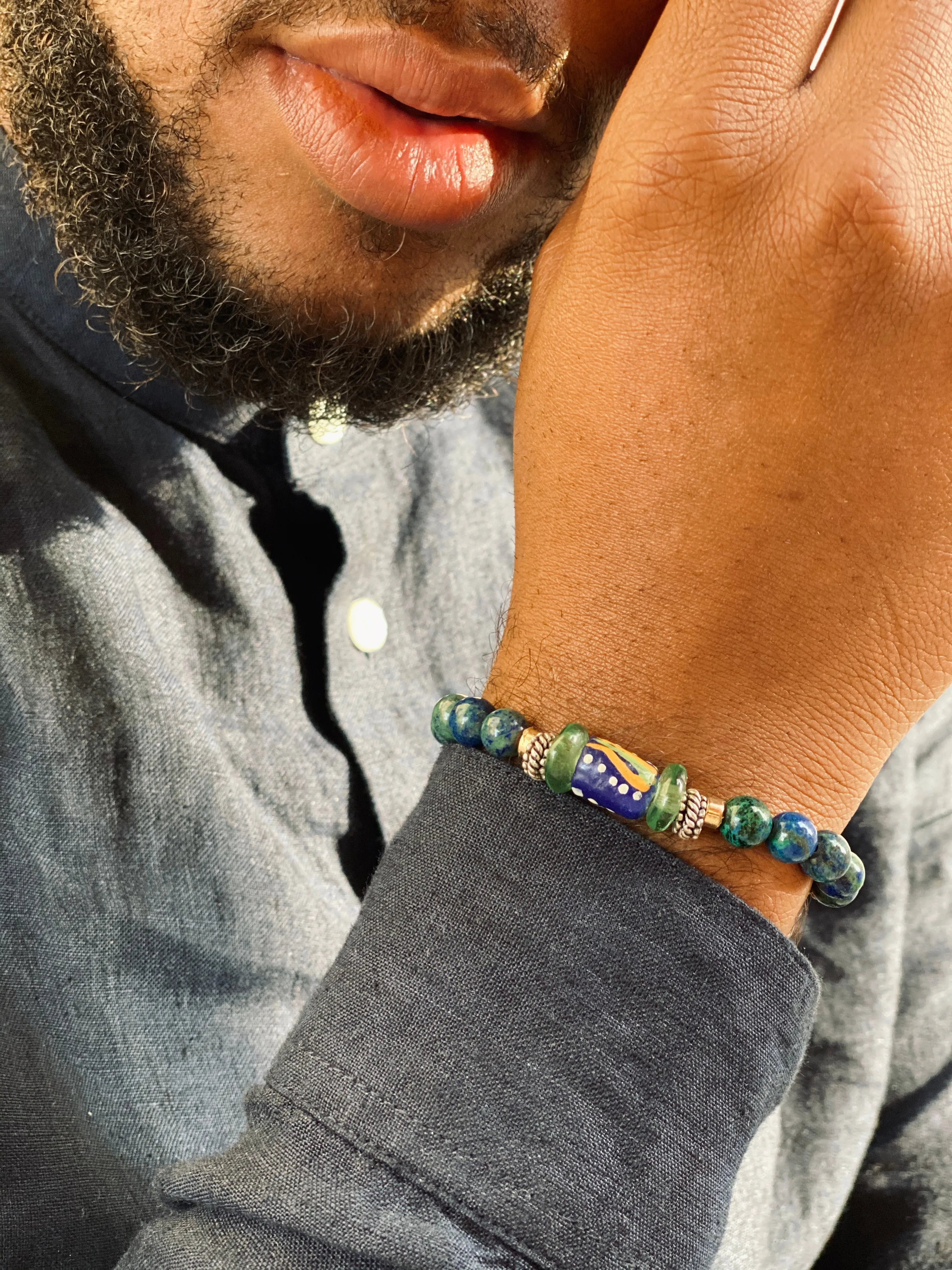 Azurite Krobo Beaded Bracelet