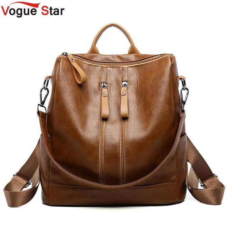 Backpack- PU Leather Women's Double Zipper