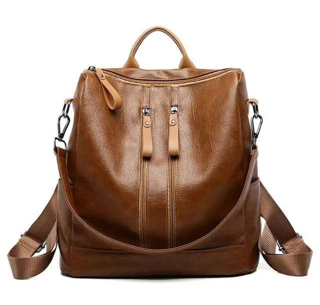 Backpack- PU Leather Women's Double Zipper