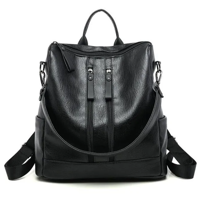 Backpack- PU Leather Women's Double Zipper