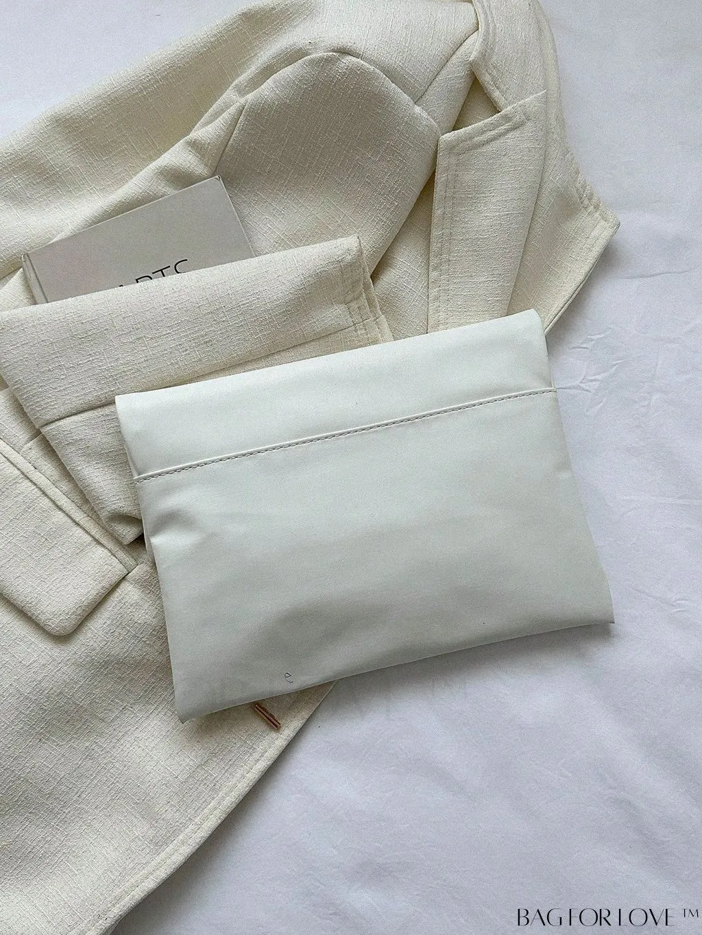 BagForLove - Beige Flap Clutch Bag with Metal Heart Decor, Envelope Design