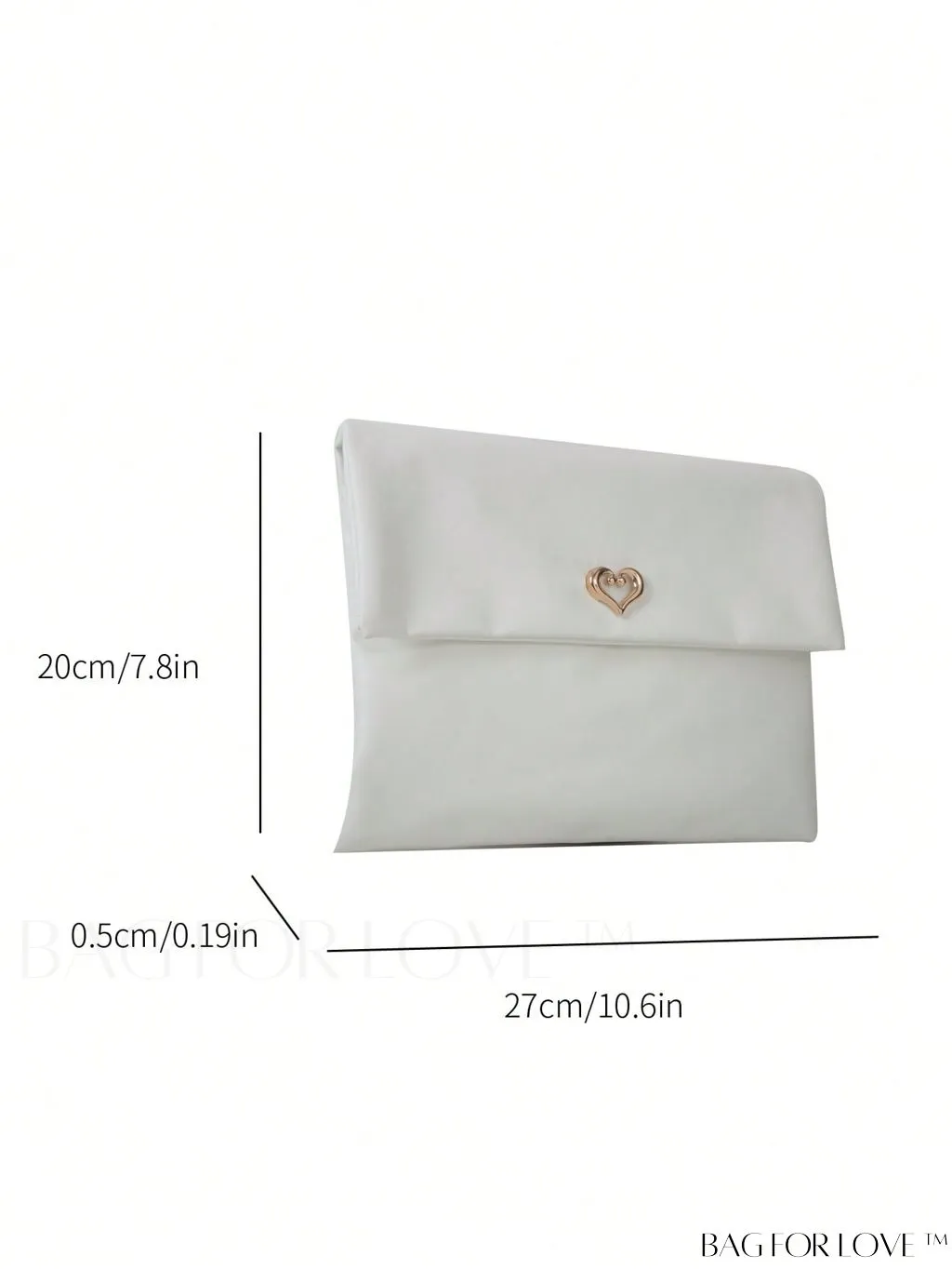 BagForLove - Beige Flap Clutch Bag with Metal Heart Decor, Envelope Design
