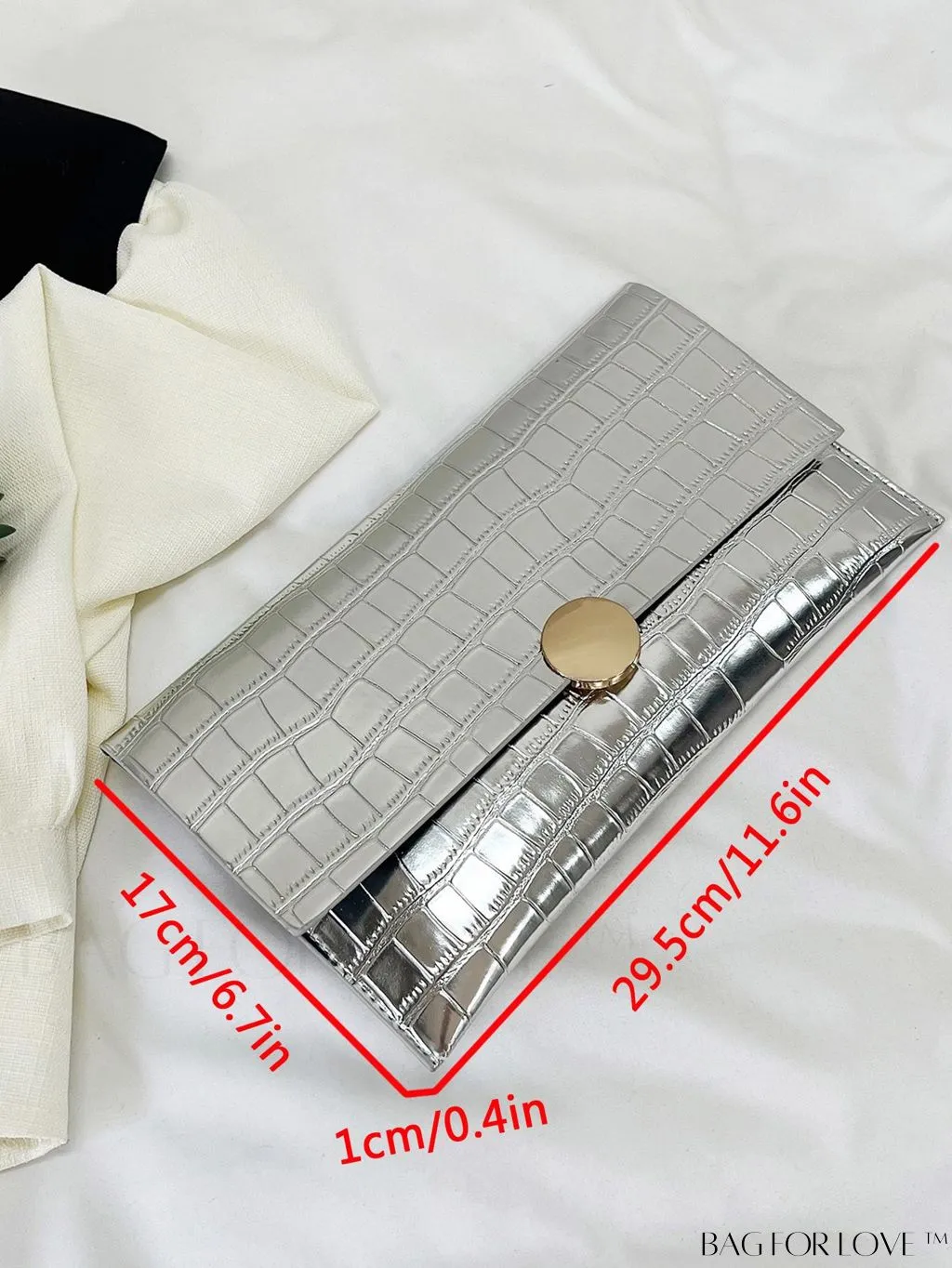 BagForLove - Black Crocodile Embossed Envelope Bag: Elegant PU Finish